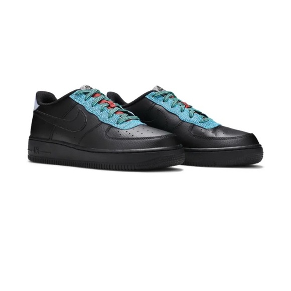 NIKE AIR FORCE 1 '07 LV8 4 BLACK/BLACK-OBSIDIAN MIST Blue Athletic Shoes Youth 7 - Picture 1 of 11